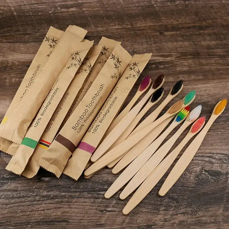 10pcs Bamboo Toothbrushes Colorful