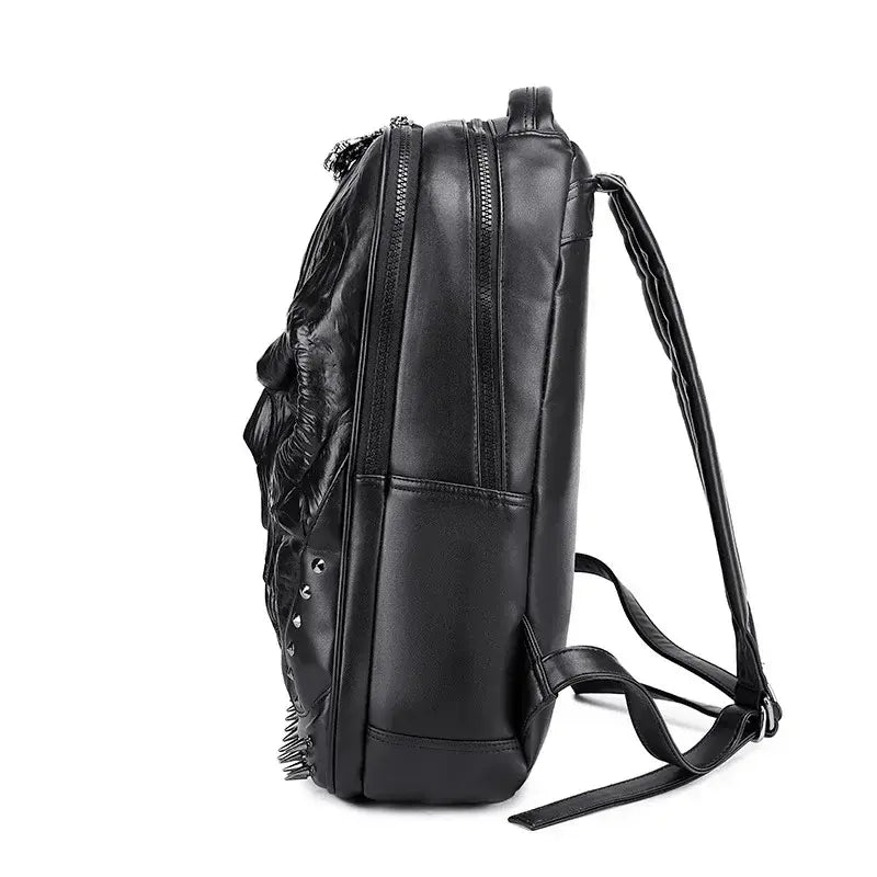 Thick Leather Casual Travel Backpack With 3D Skull Design