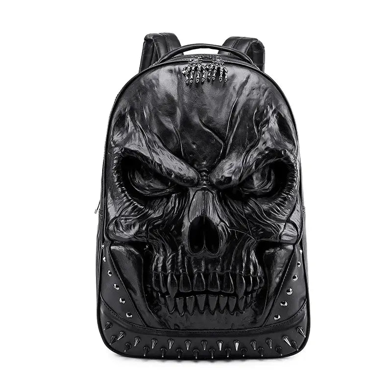 Thick Leather Casual Travel Backpack With 3D Skull Design