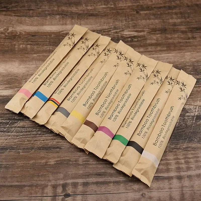 10pcs Bamboo Toothbrushes Colorful